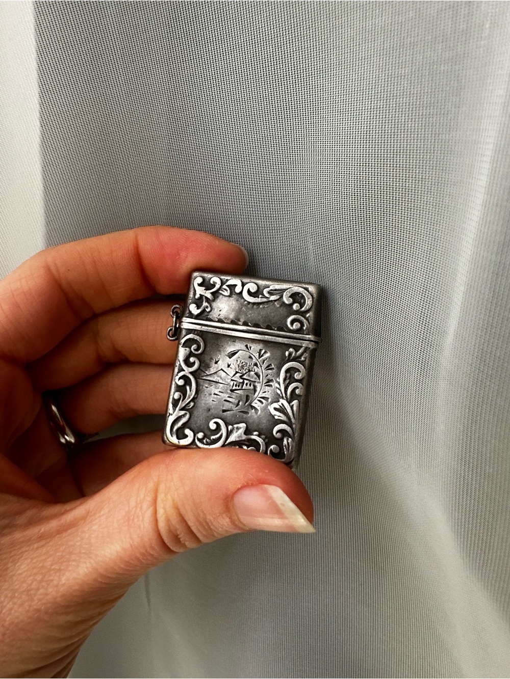 Antique Ornate Sterling Silver Stamp Holder Hinged Case - 19th century Victorian